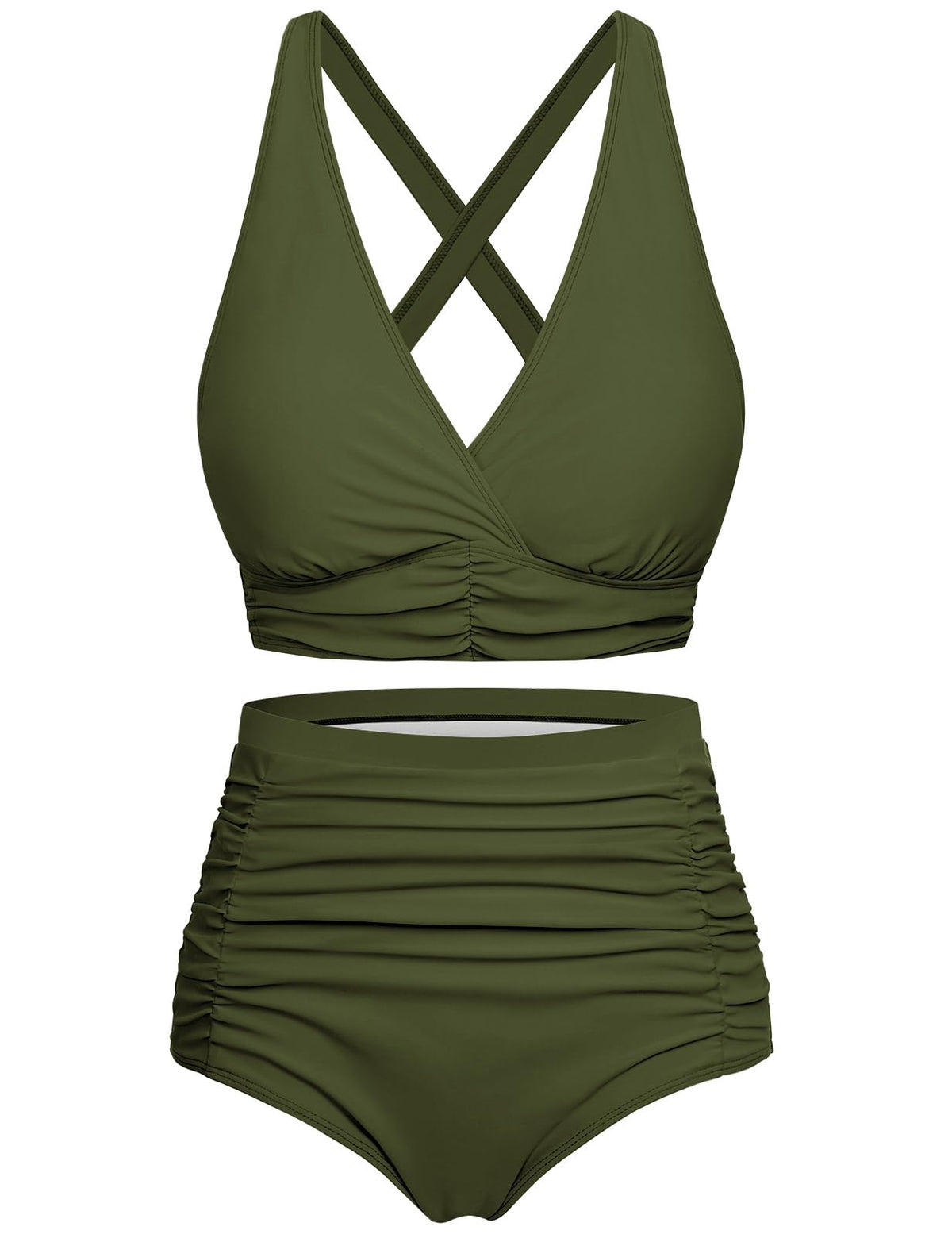 Costum de baie două piese damă Voqeen talie înaltă modelatoare cu bretele încrucișate push-up