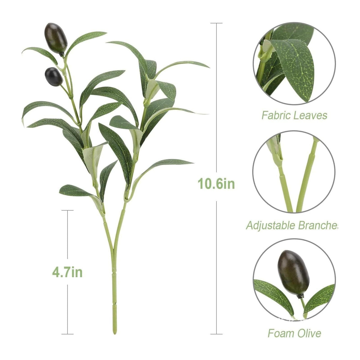 Crenguțe artificiale de măslin pentru aranjamente decorative 30 cm, set 12 bucăți