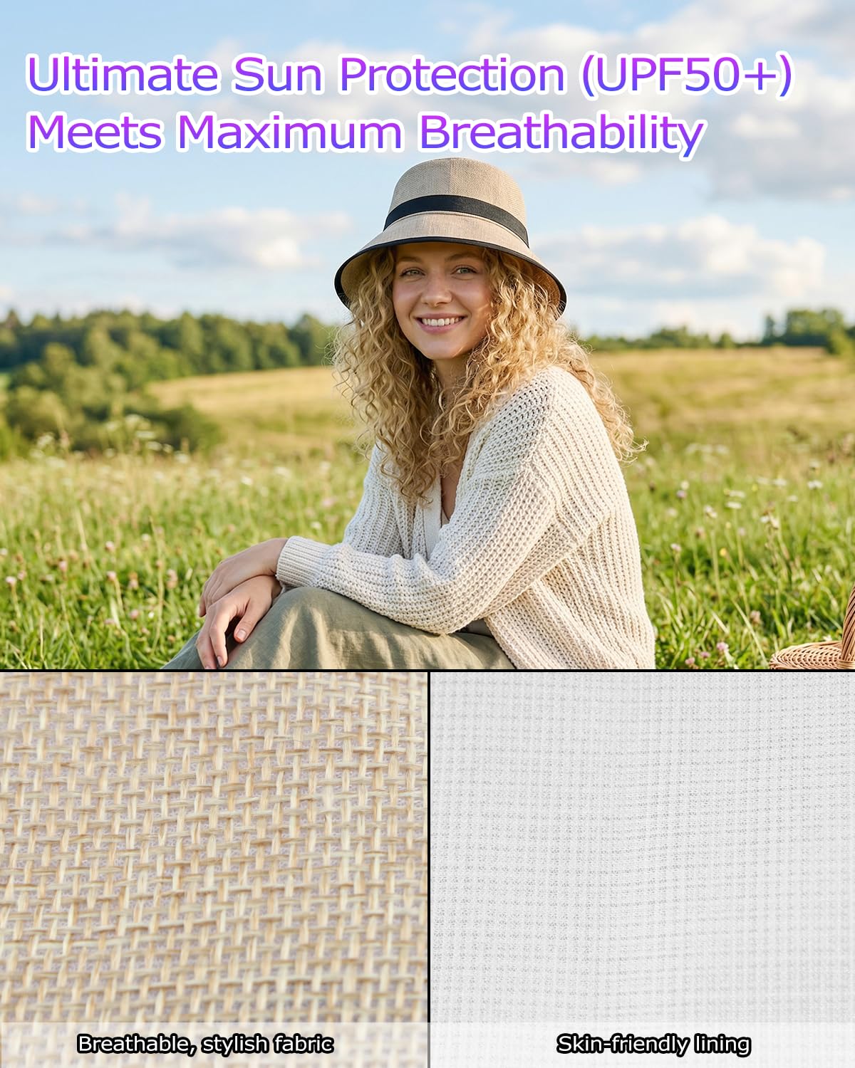 Bucket Hat UPF50+ Angler Linen Style Sun Hat for Large Head – L/XL/XXL