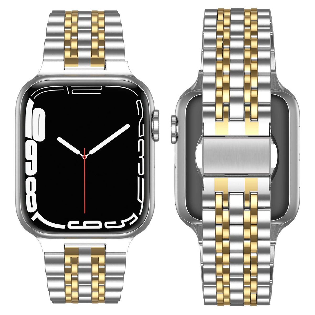 Curea metalică din inox Anlinser pentru Apple Watch Ultra 2 Seria 10/9/8/SE – Argintiu/Auriu