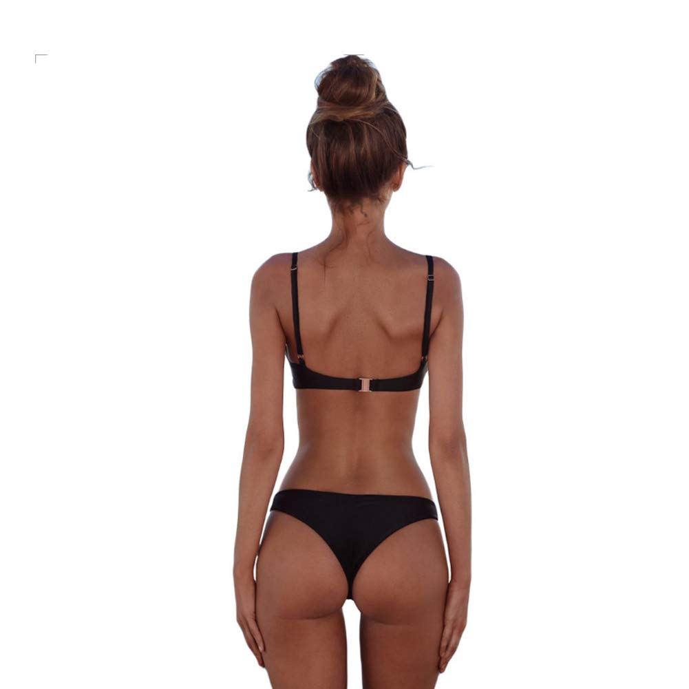 meioro Bikini Sets for Women Push Up Thong Low Waist Swimsuit Swimwear Beachwear (M, Black)