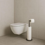 Freestanding Toilet Roll Holder Click-Up Arm Holds 4 Spare Rolls – Black