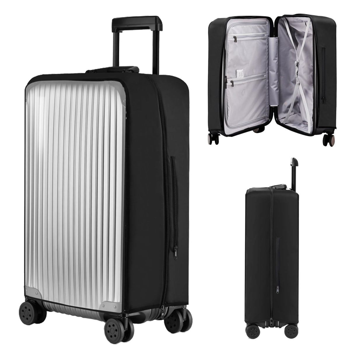 Transparent Waterproof Suitcase Cover Elastic Zipper – Black 30 inch