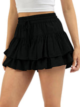 REORIA Women Frill Mini Cupcake Skirt Pleated A-line – Black