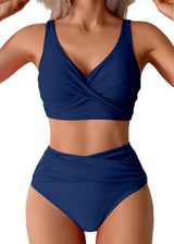 Costum de baie două piese Sangdut triunghi push-up talie înaltă – Albastru L