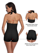 Costum de baie întreg modelator Durio halter push-up mărimi mari – Negru 40-42 (L)