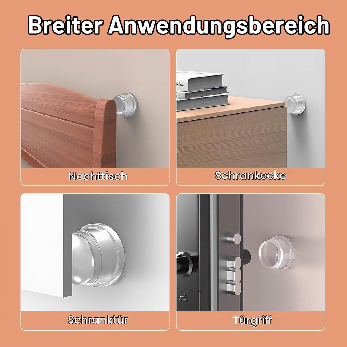 Door Stoppers Transparent 6-piece Adhesive Floor & Wall Buffers - Clear Round