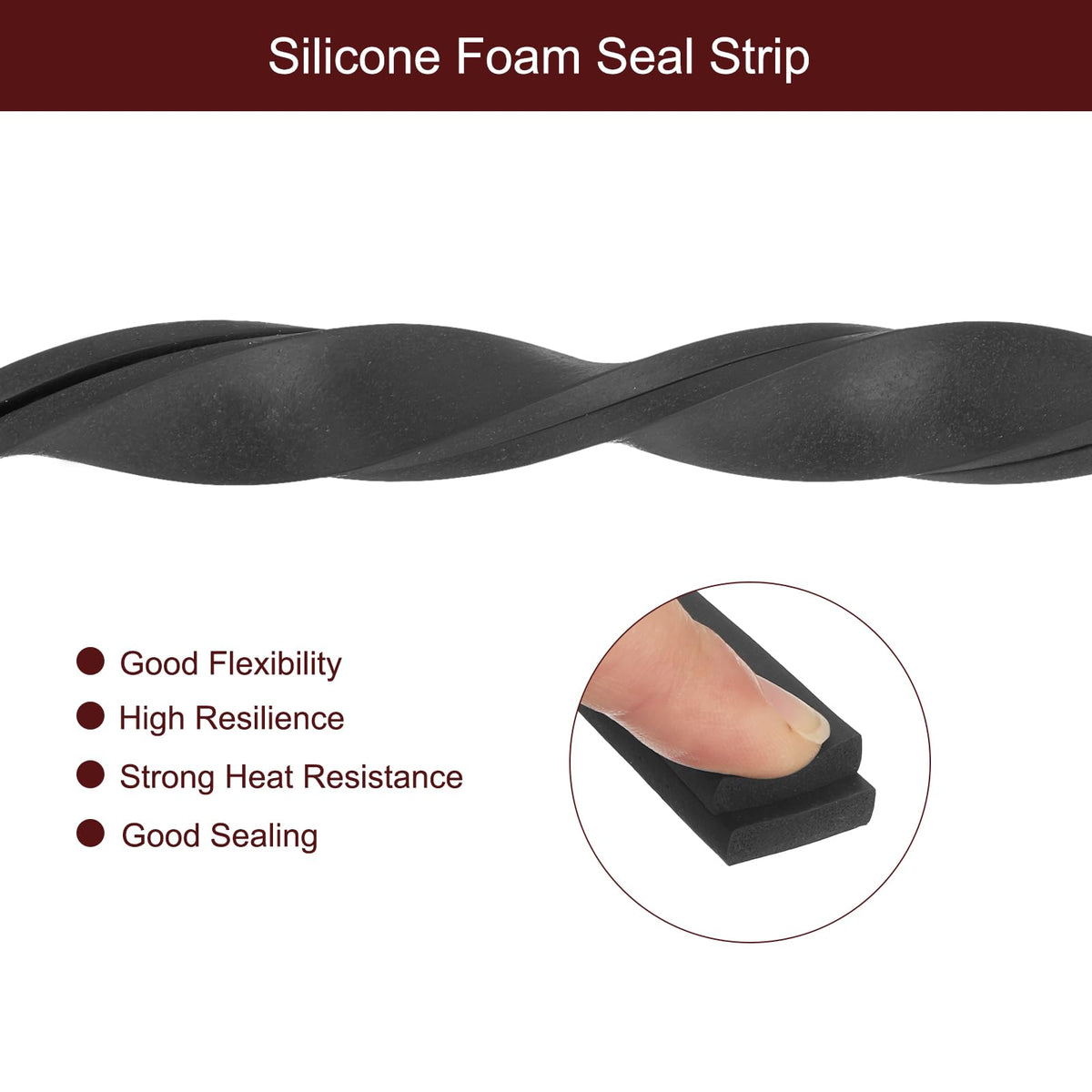 Silicone Foam Sealing Strip Solid Weatherproof Sponge Rubber 0.2in x 0.8in x 16.4ft – Black