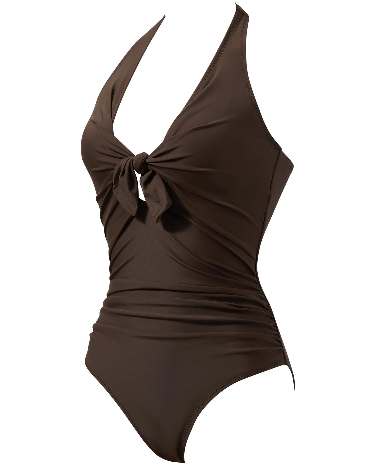 Costum de baie întreg damă tip halter decolteu în V cu efect de aplatizare – Negru