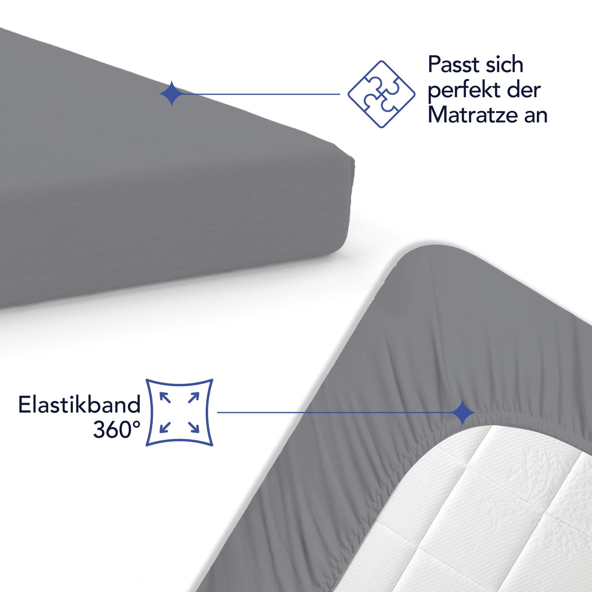 Cearșaf de pat cu elastic 200x200 cm din bumbac jersey 100% hipoalergenic – Antracit