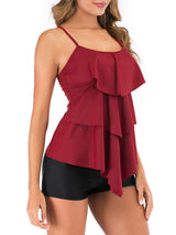 Women's 2-Piece Flounce Tankini Printed Top with Boyshorts Plus Size – Wine Red L