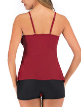 Women's 2-Piece Flounce Tankini Printed Top with Boyshorts Plus Size – Wine Red L