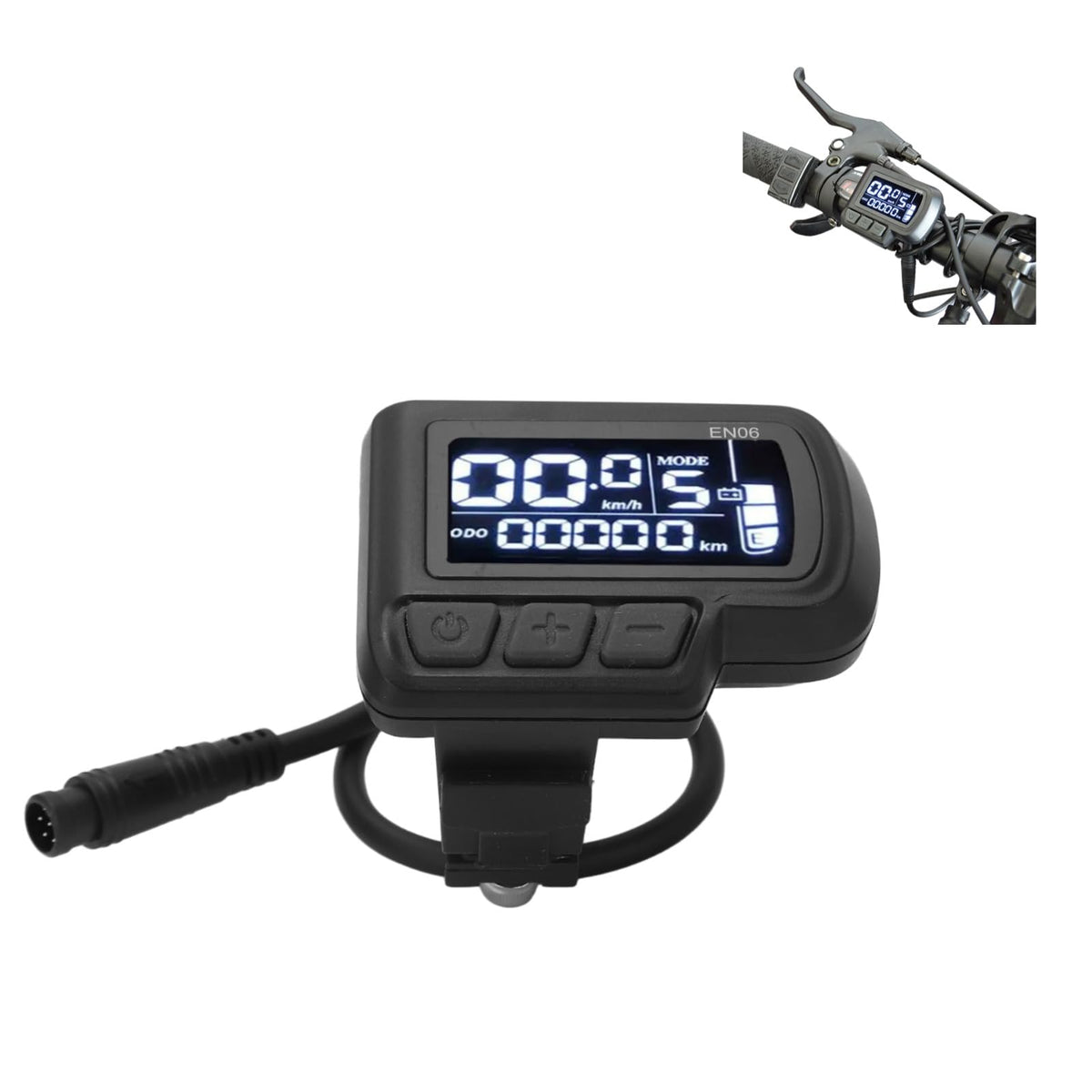 E-Bike LCD Display EN06 Speedometer Waterproof 6-Pin for 24–60V – Black