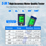 Water Quality Tester 5-in-1 pH Chlorine ORP Temperature – Handheld