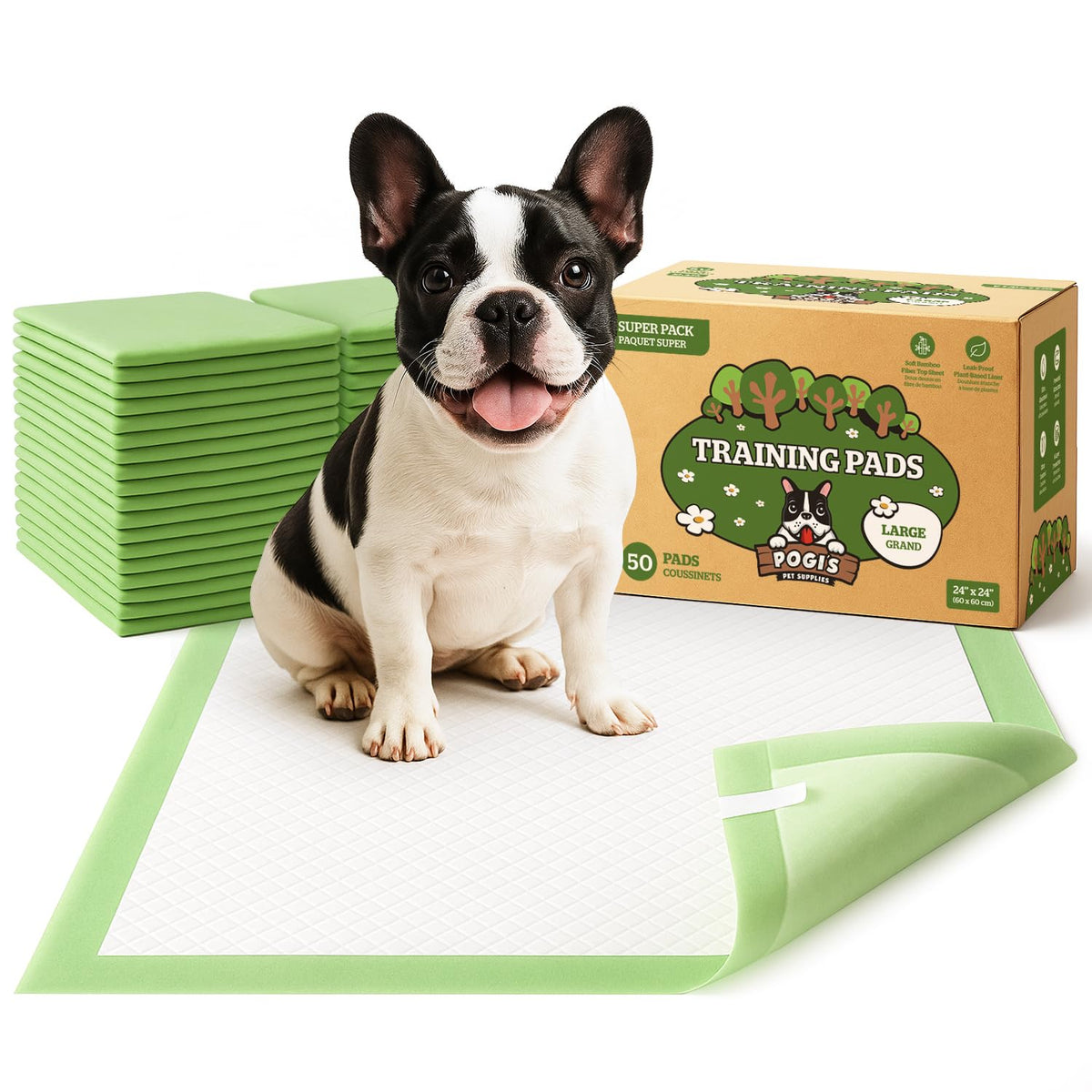 Pogi Dog Training Pads Large 60x60cm Eco-Friendly – 50 Pieces