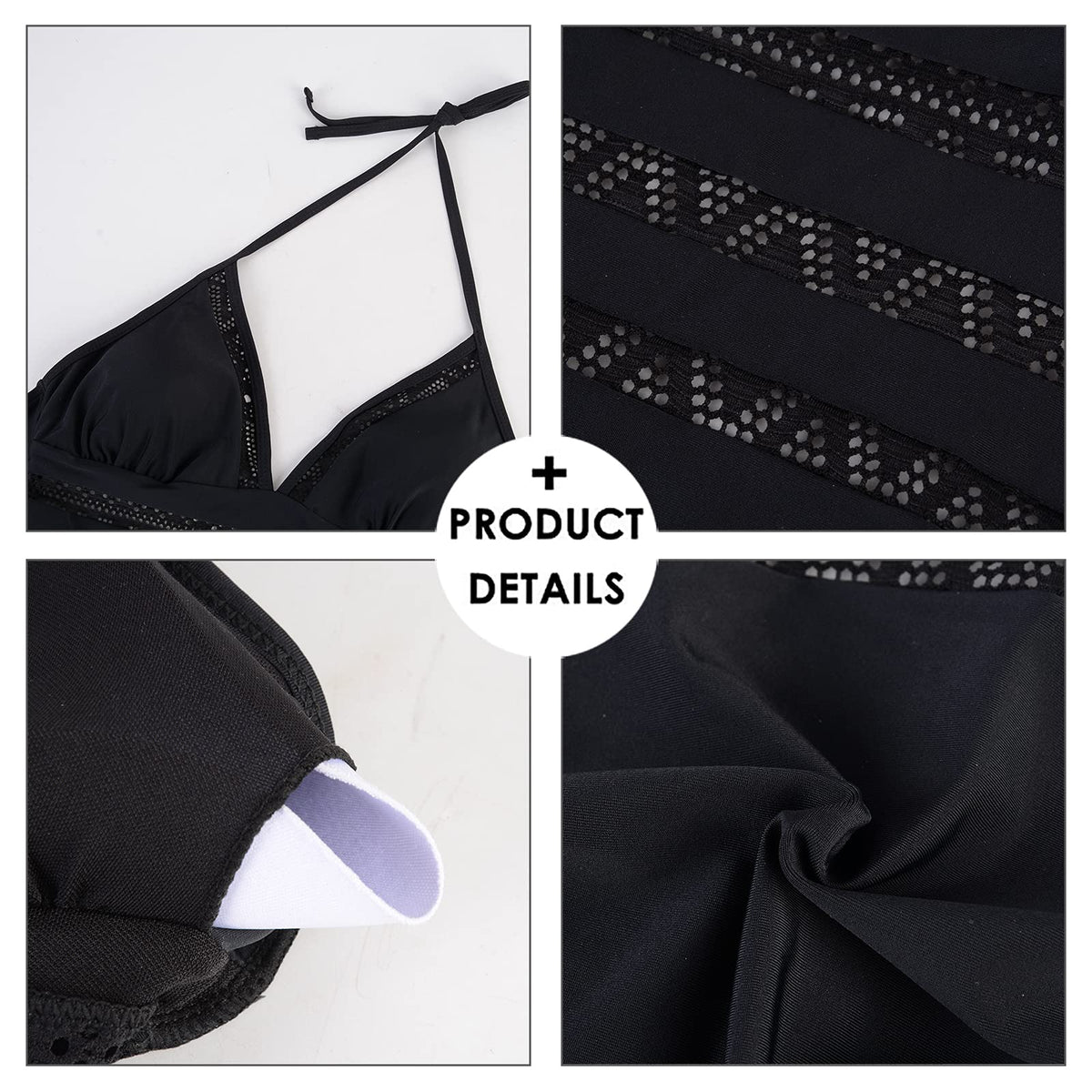Costum de baie întreg modelator Litthing cu detalii din dantelă croșetată și decolteu în V – Negru L