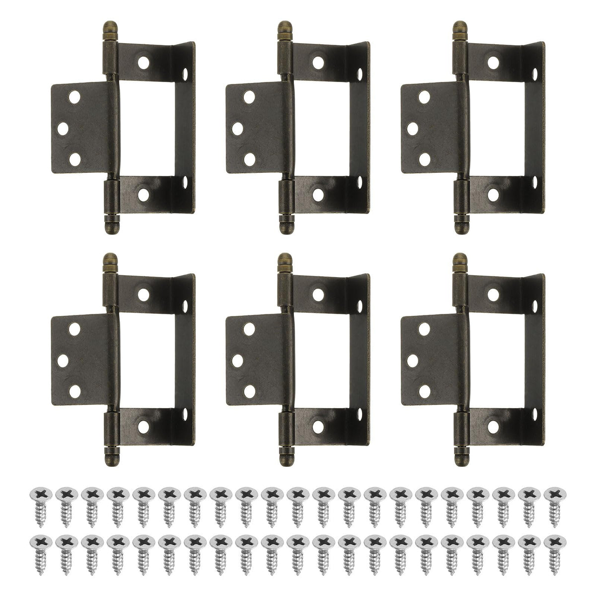 6-Piece Cabinet Door Hinges Full Recess Half-Wrap Vintage Bronze 87x16x1.5mm - Bronze