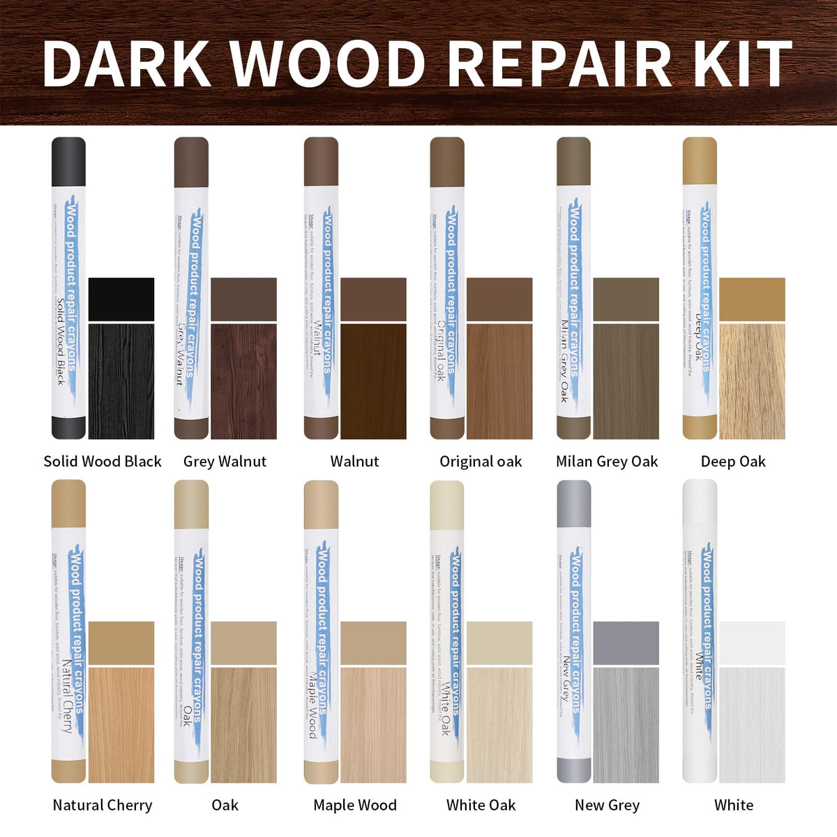 Kit reparare zgârieturi parchet și mobilier din lemn 12 culori chit de retuș – Multicolor