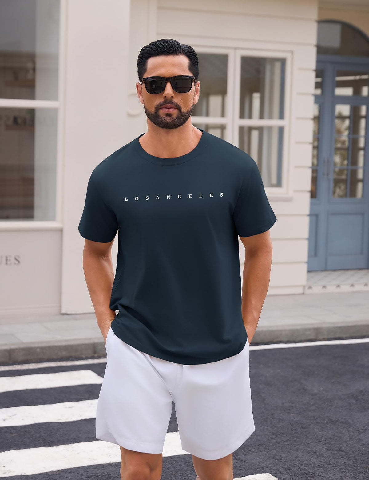 Men's Cotton Short Sleeve T-Shirt Letter Print Crewneck Relaxed Heavyweight – Los Angeles Blue S