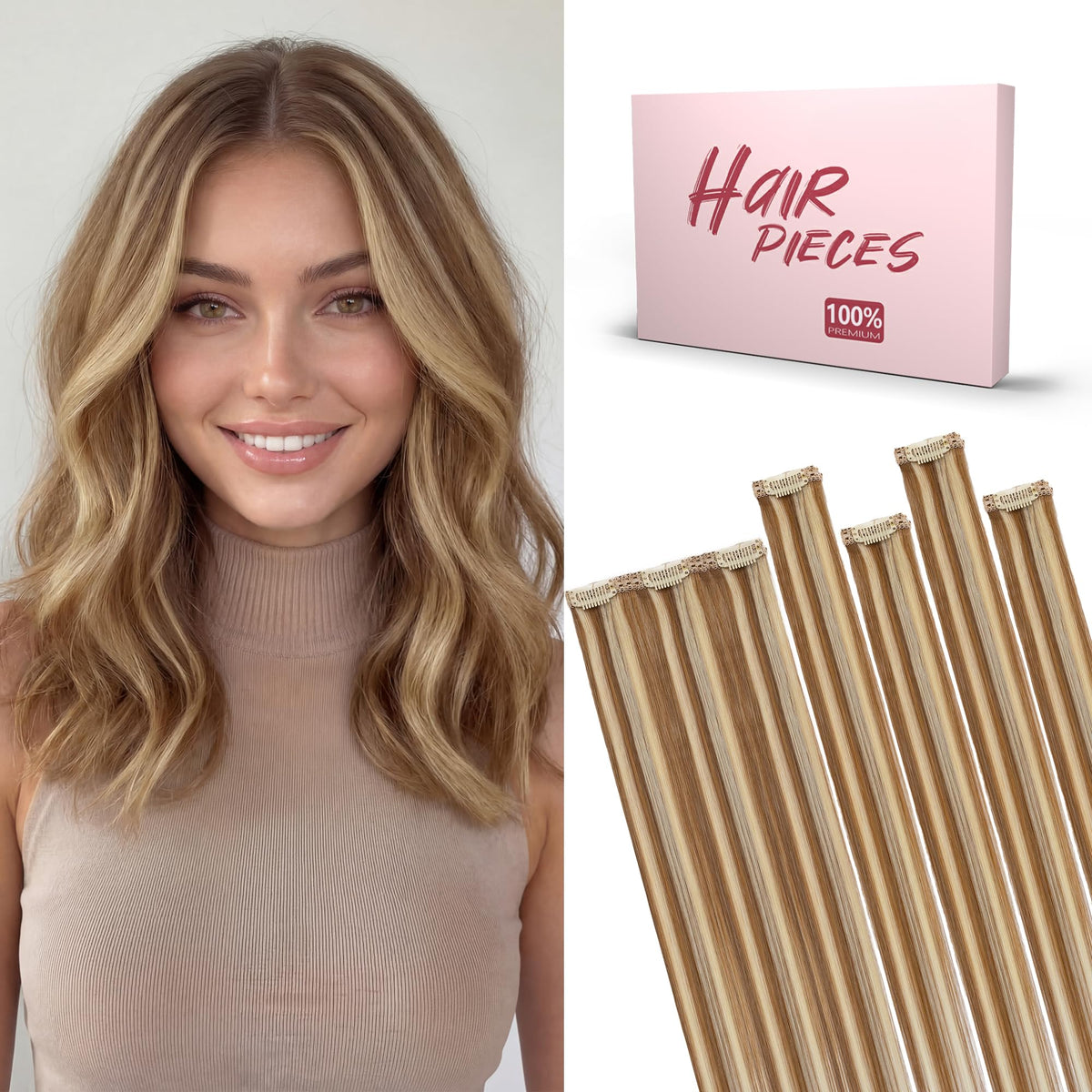 Clip-in Human Hair Extensions Remy Real 5pcs 7-Clips – 25cm 6P613R