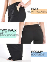 Safort Regular/Tall Bootcut Yoga Pants with 71cm/76cm/81cm/86cm Inseam, Dressy, Two Pockets, Black, L