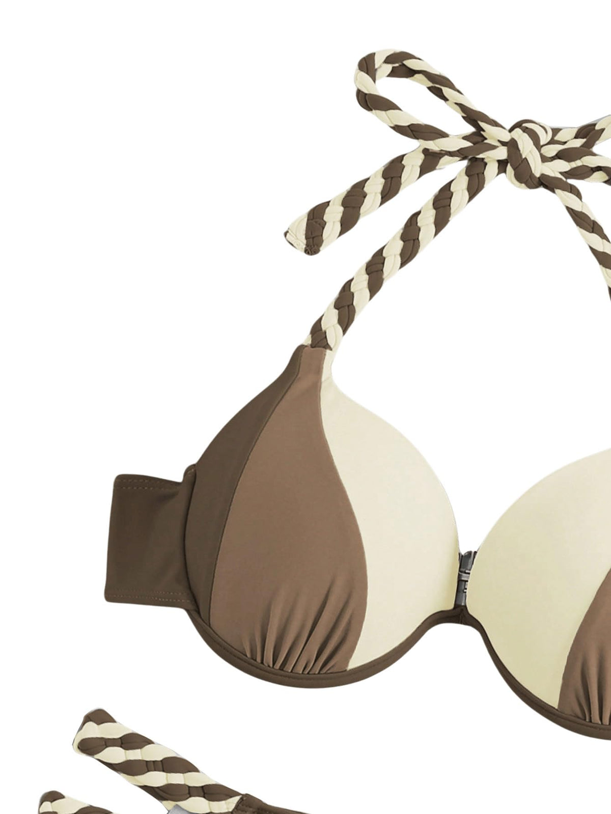 GORGLITTER Push Up Bikini Women Set Halterneck Bikini With Underwire Cut Out Bikini With Color Block Two Piece Swimsuit Brown M