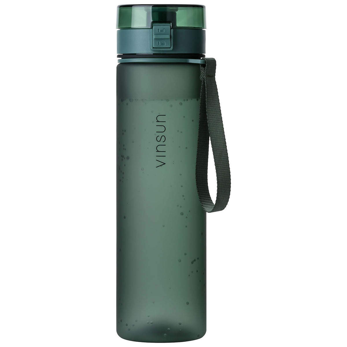 VINSUN drinking bottle 1L dark green - leak-proof, suitable for carbonated drinks, BPA free, Tritan, one-handed operation - lightweight water bottle for sports, school, university, bicycle