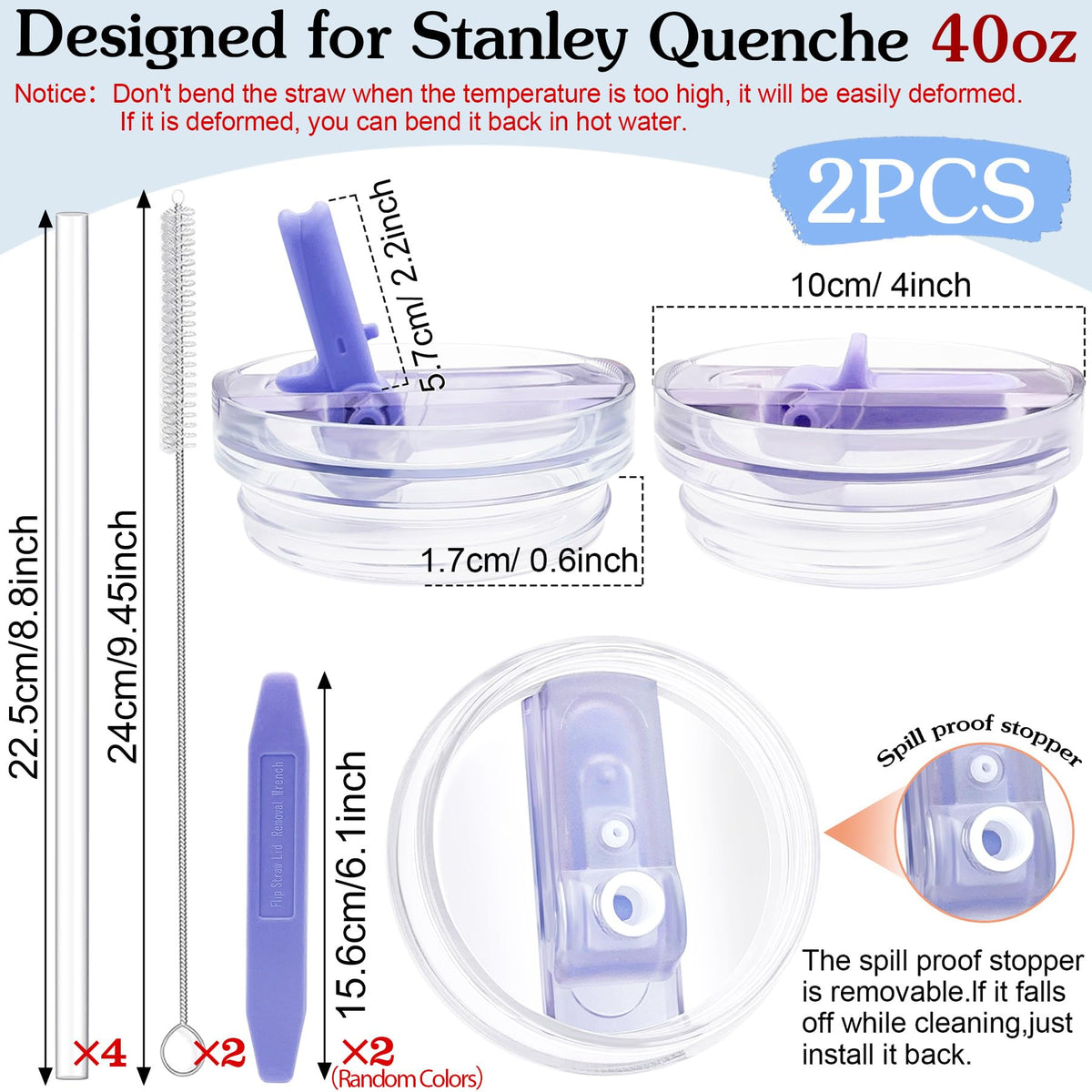 Removable Leakproof Tumbler Lids Set of 2 360° Easy-Clean Dustproof – Fits Stanley