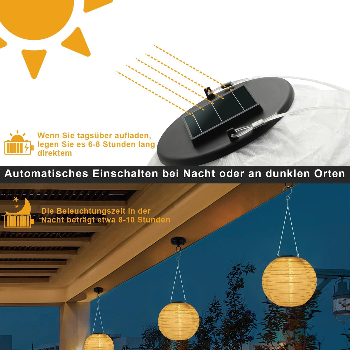 Auting 2 Pack Solar Lanterns Outdoor, 20cm Nylon Solar Powered Lights Weatherproof Solar Powered Lanterns for Garden Patio Wedding Party Decoration (Warm White)