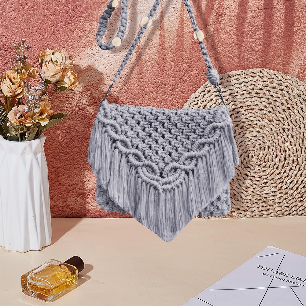 Kit complet DIY pentru confecționare geantă din macrame cu instrucțiuni – Gri-Albăstrui