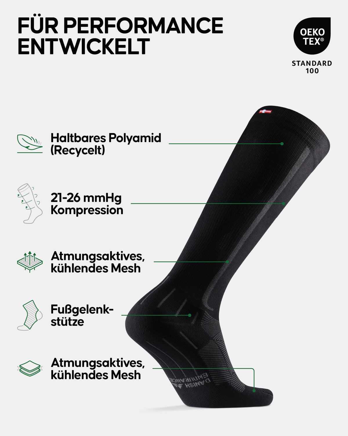 Șosete compresive sport DANISH ENDURANCE 21-26 mmHg unisex – Negru/Galben 43-47