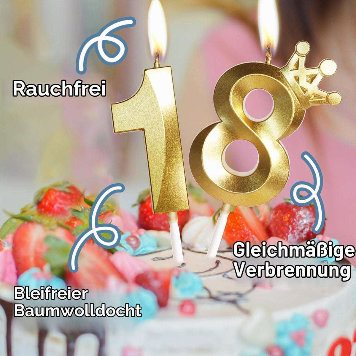 Lumânare aniversară cifra 18 cu coroniță aurie, set 2 bucăți – Auriu