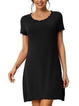 Women's Ruffled Short-Sleeve Sleep Shirt Nightgown Loungewear – Black XS