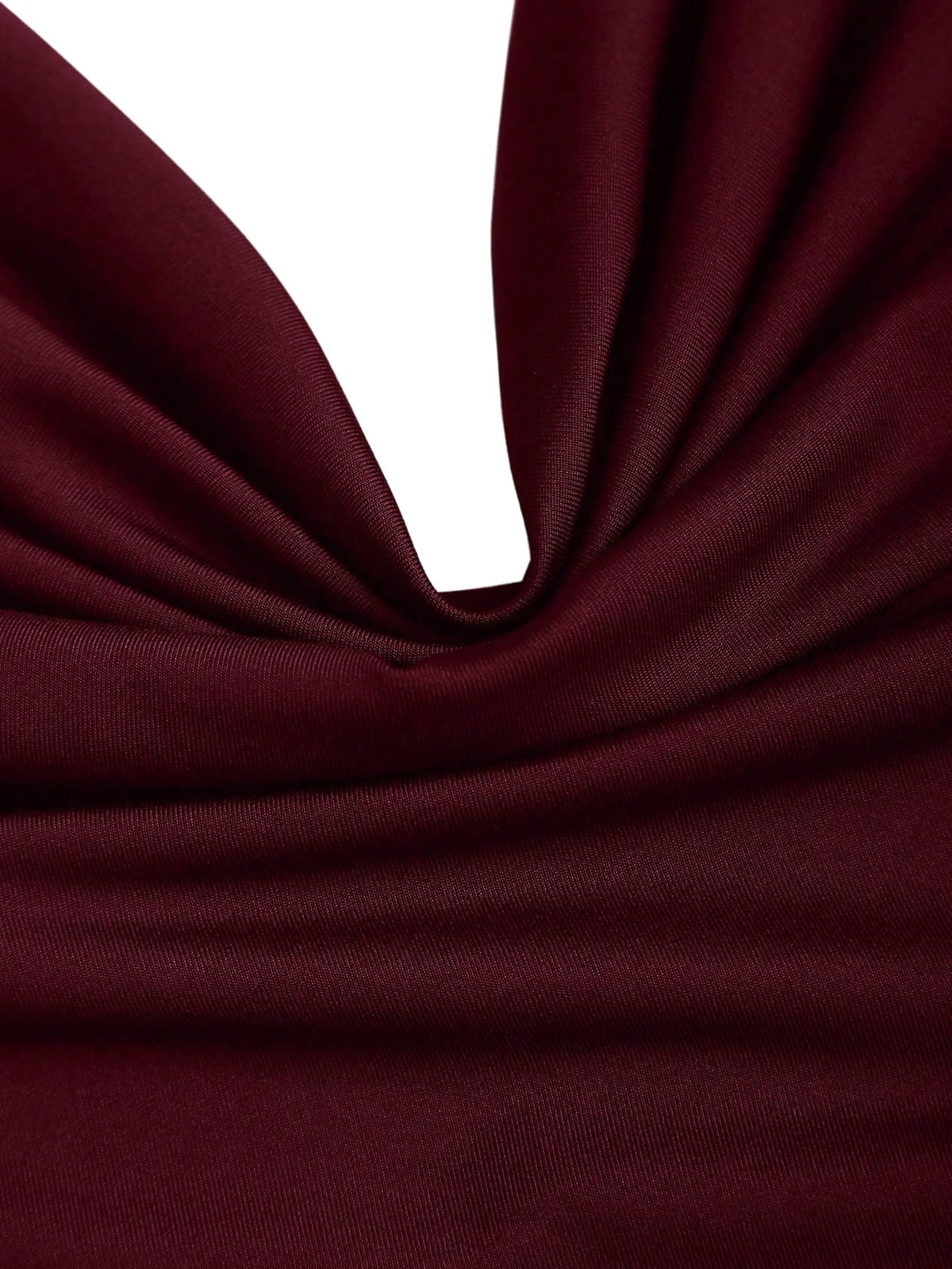 Women's Backless Halter Crop Top Ruched Y2K Waterfall Neck - Bordeaux L