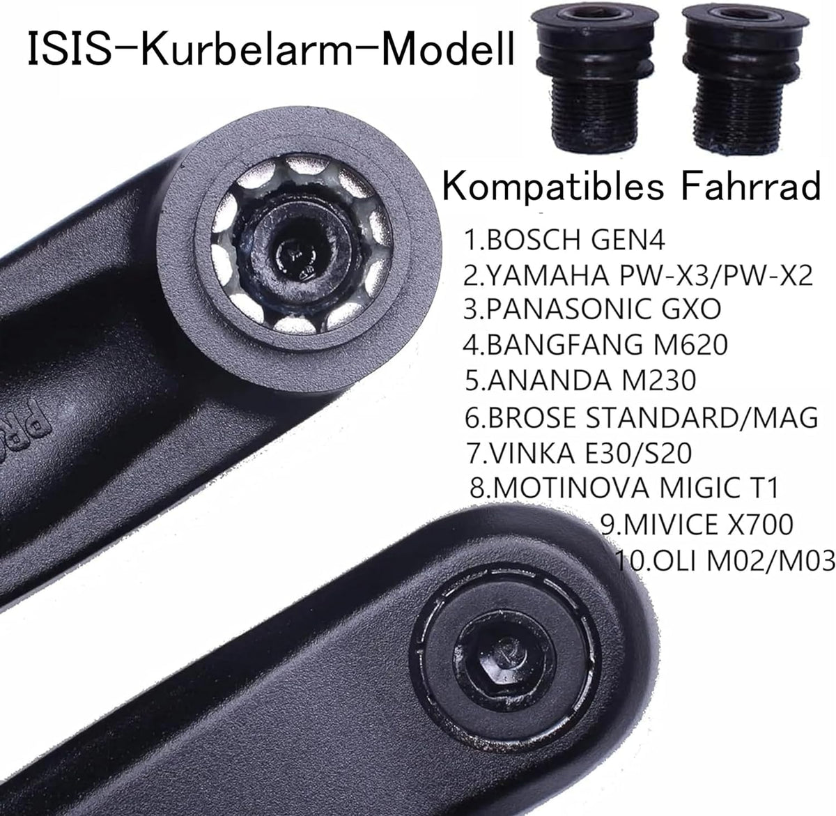 Prowheel Ebike ISIS Crank Arm,127 mm/140 mm/152 mm/160 mm/165 mm/170 mm/175 mm Electric Bicycle Crank Arm for ISIS Mid Drive Motor,Bosch GEN4,PW-X3/PW-X2,BANGFANG M620, Brose Standard/MAG,GX0