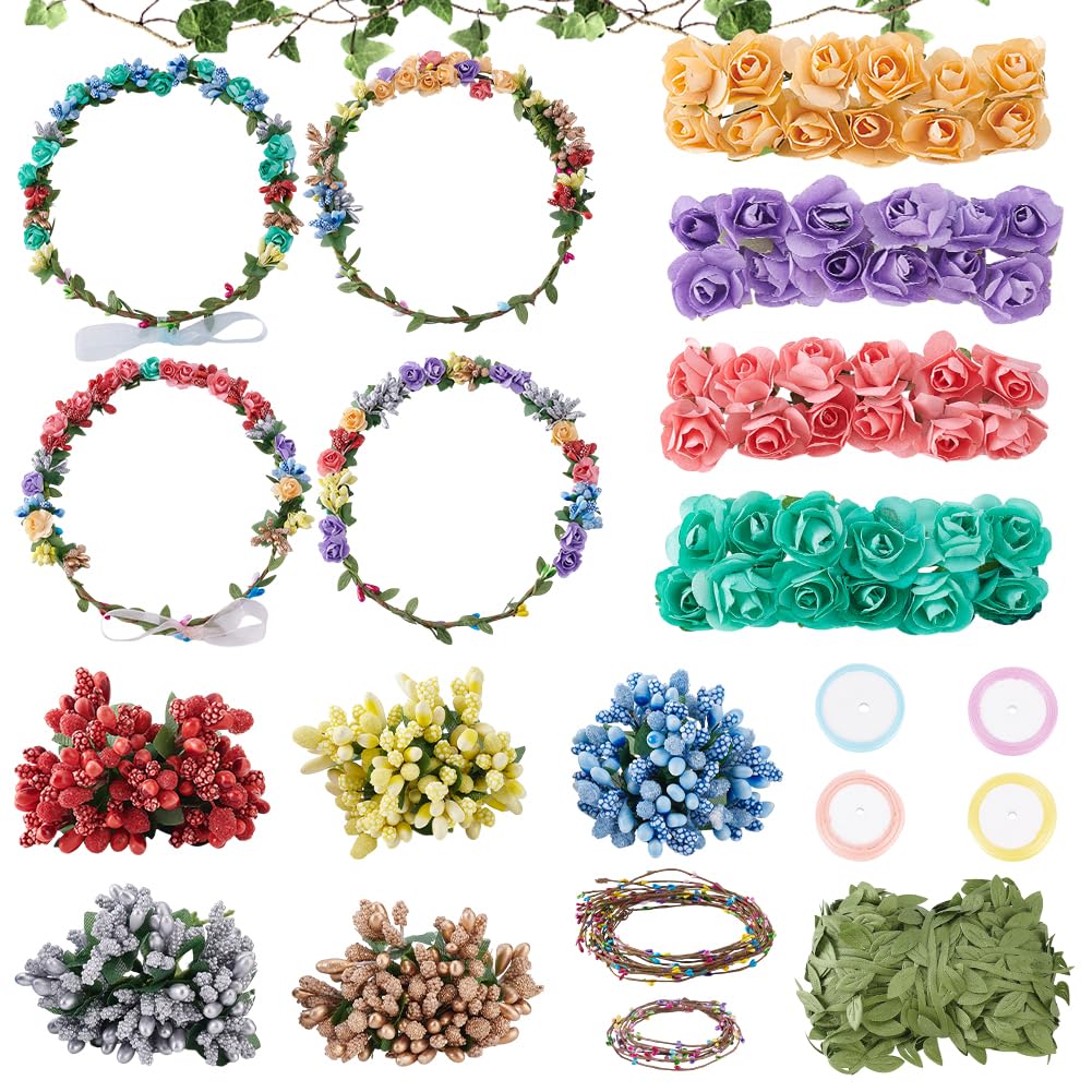 Kit creație 12 coronițe florale și brățări handmade pentru fete – Multicolor