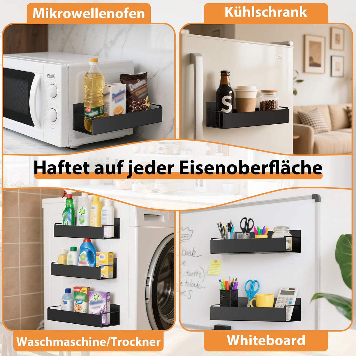 Rafturi magnetice organizatoare pentru frigider cu 6 cârlige, set 6 bucăți – Negru