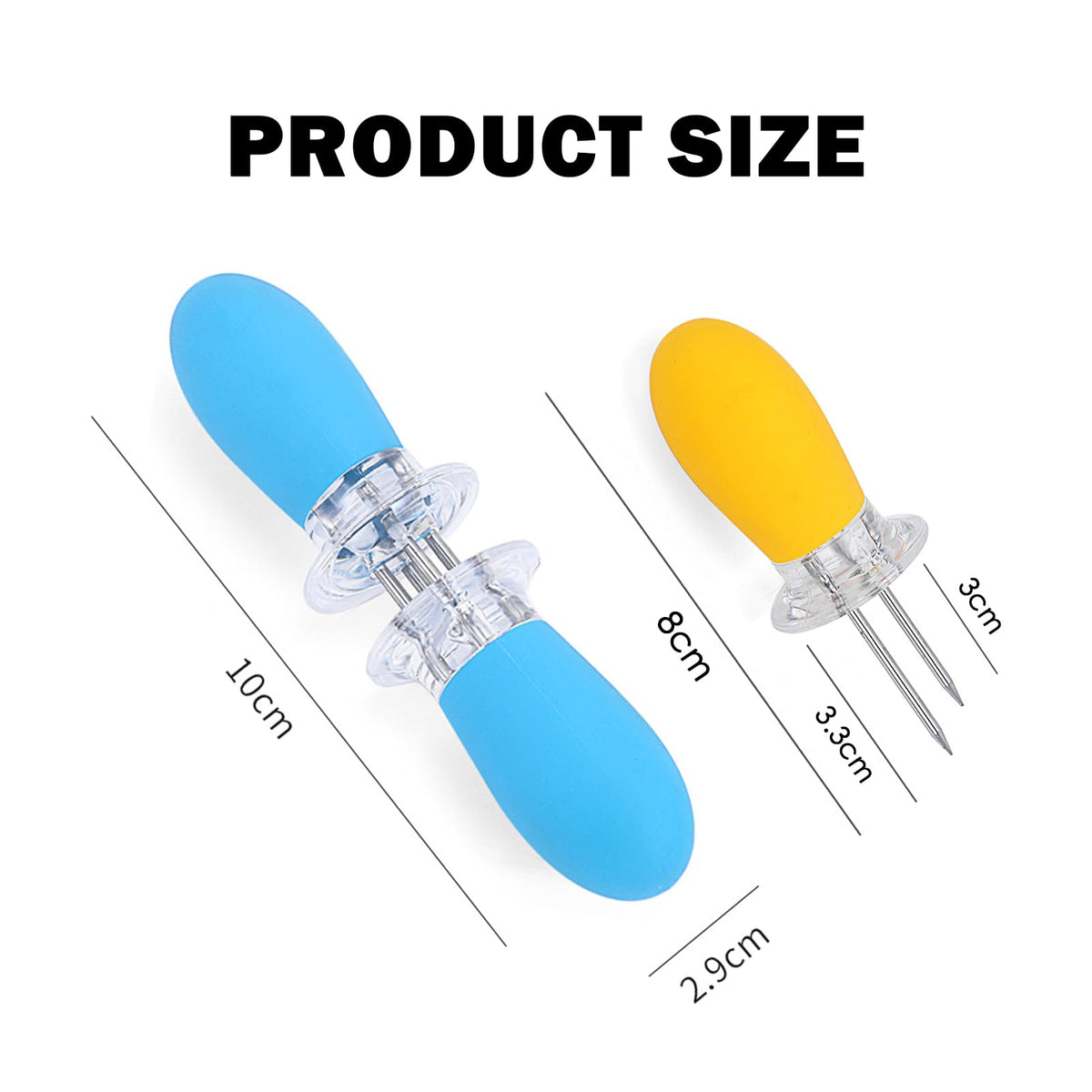 Suporturi frigărui din inox pentru porumb fiert/copt cu mânere colorate, set 16 bucăți