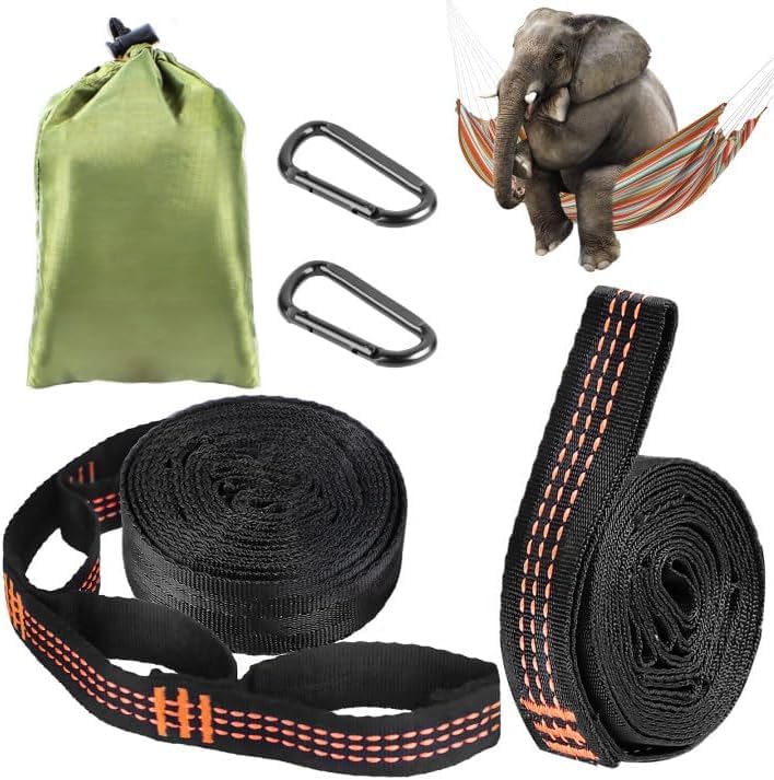 Hammock Suspension Straps 2-Pack with Hook Carabiners for Trees Camping – Black