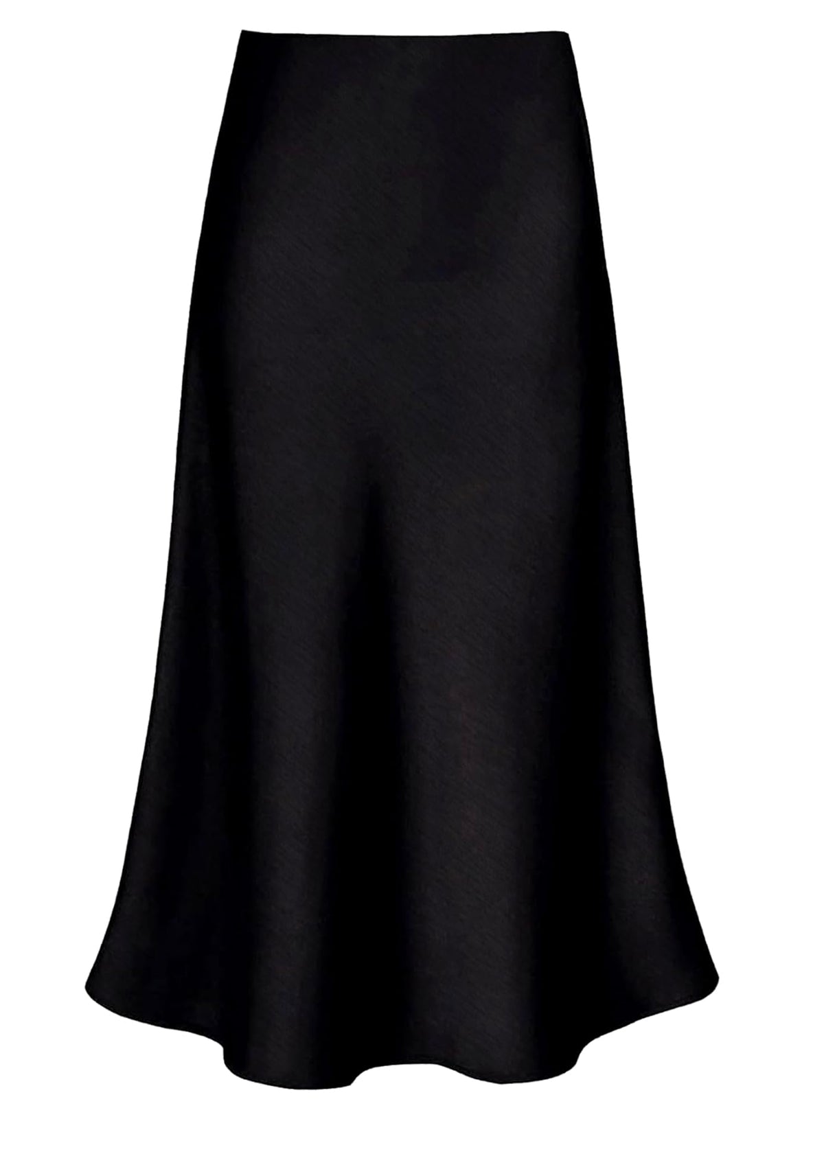 Women's High-Waist Satin Maxi Skirt A-Line Zipper Pleated – Black L