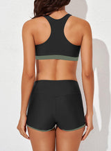 Costum de baie tankini sportiv din 3 piese damă cu talie înaltă – Verde L