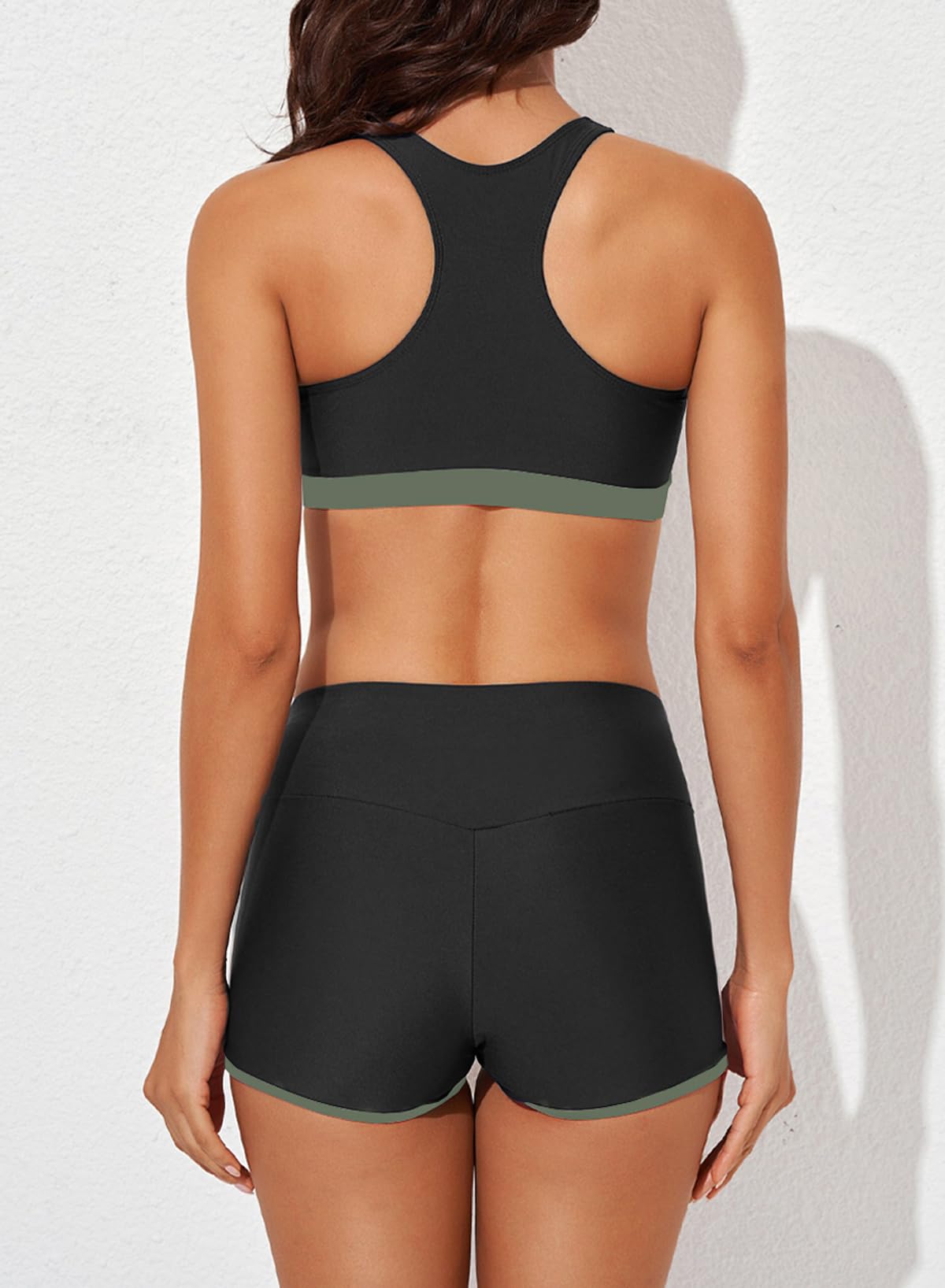 Costum de baie tankini sportiv din 3 piese damă cu talie înaltă – Verde L