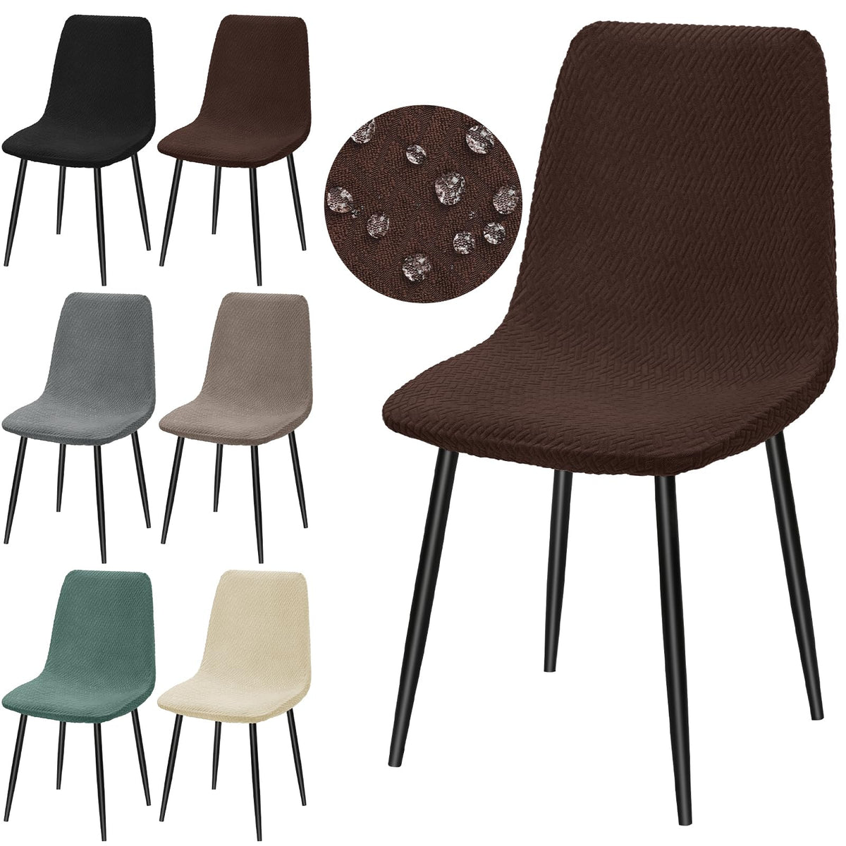 Huse elastice jacquard impermeabile pentru scaune tip Eames, set 6 bucăți – Maro Cafea