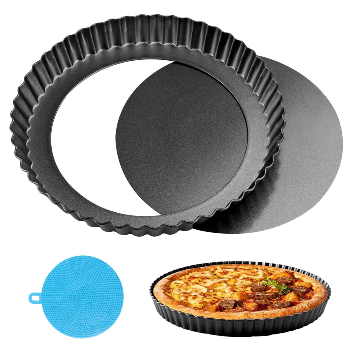 Quiche Pan 20cm Removable Base Non-stick Tart Baking Pan – Black