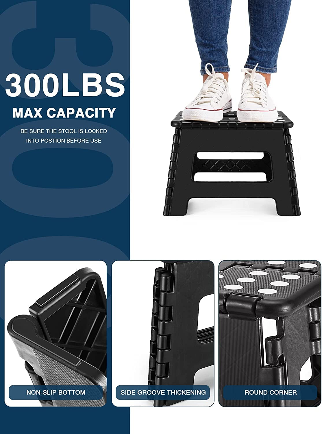 HOUSE DAY 22cm Folding Step Stool - Foldable Stool Children's Folding Chair, Folding Stool Folding Stool Children's Footstool (Black)