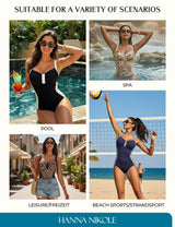 Slimming One-Piece Swimsuit Criss-Cross Backless – Black/White 2XL