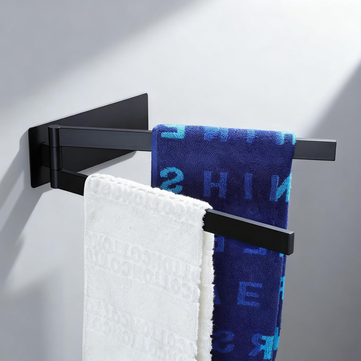 Self-Adhesive Wall Towel Rail 2-Arm 180° Rotatable Double – Matte Black
