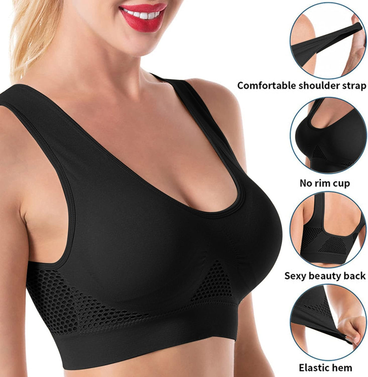 Women's Padded Sports Bra Medium Impact Plus-Size Seamless Push-Up – Grey S