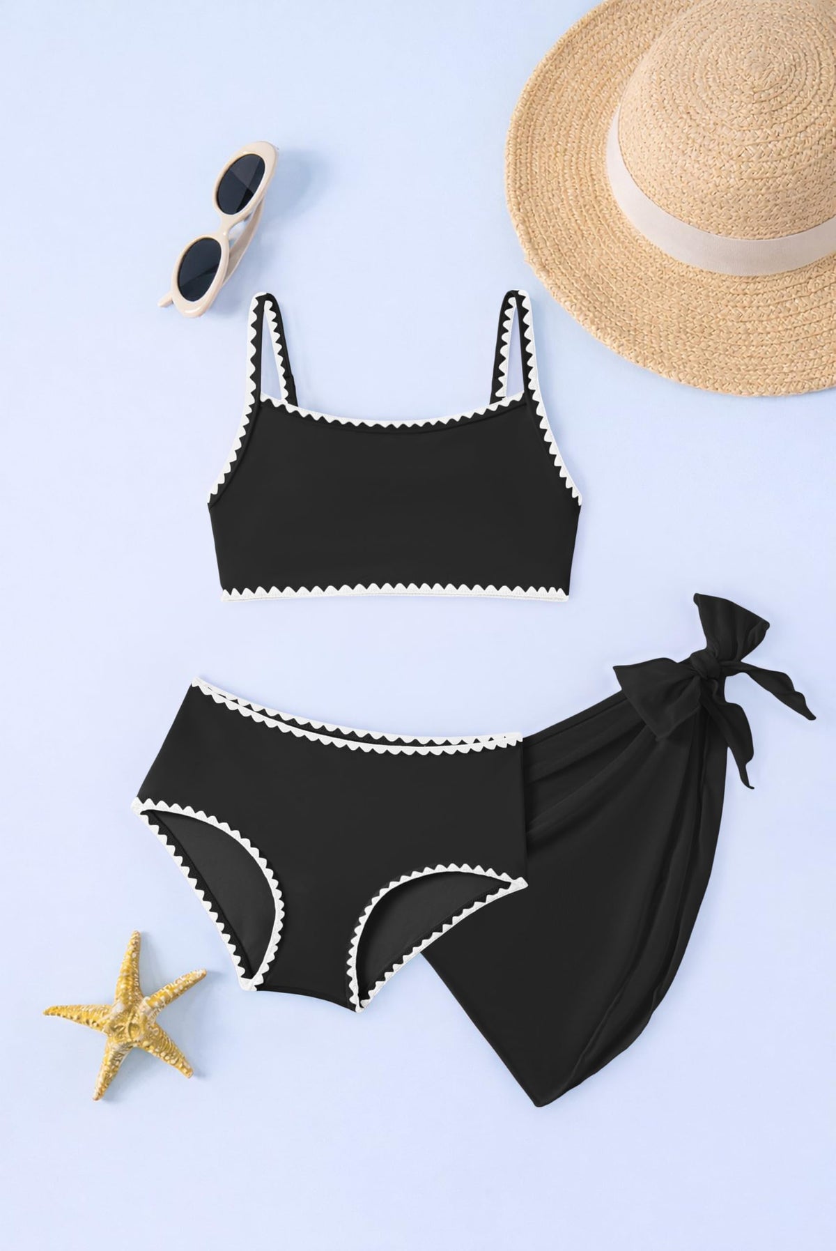 Set costum de baie 3 piese pentru fete cu fustiță și talie înaltă – Mărimea 140