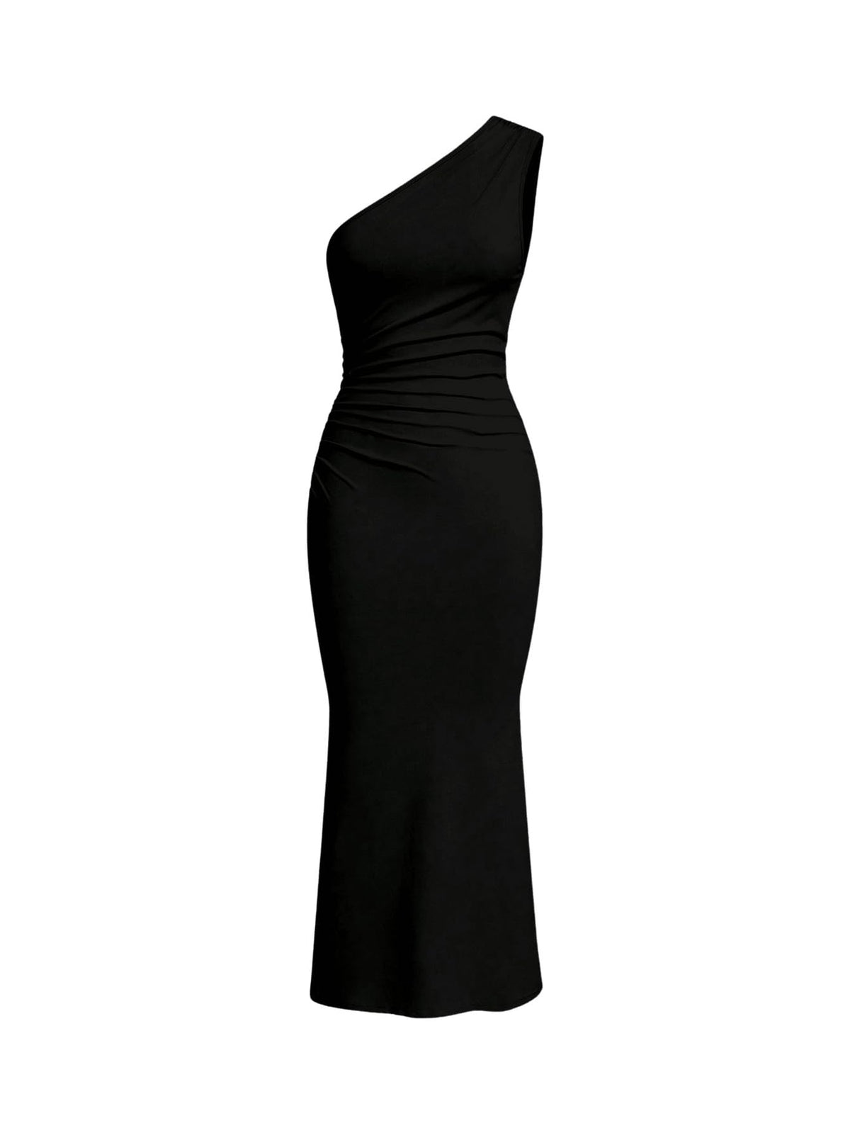SweatyRocks Women's Maxi Dress Black M Asymmetrical Neckline One Shoulder Bodycon Fishtail Dress with Ruffles Elegant/ Pencil/ Figure-hugging Dress for Casual Occasions